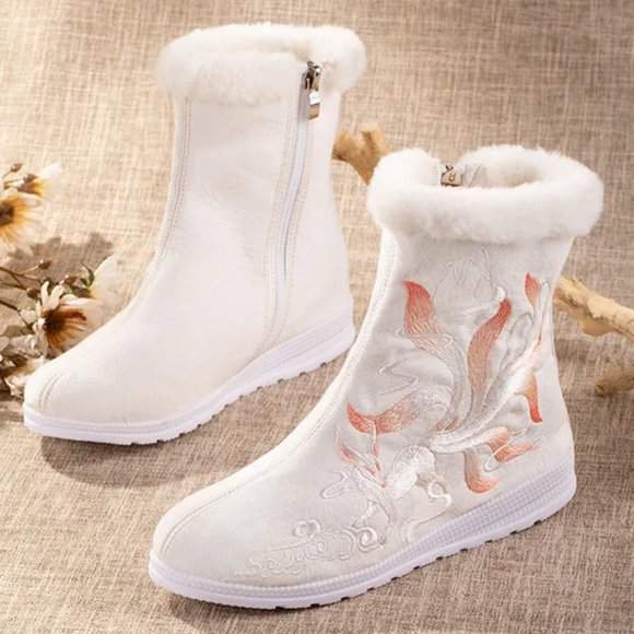 Nine-Tail Fox Fleece Lined Mid Calf Boots | Women Faux Fur Winter Boots #897 - Picture 1 of 9
